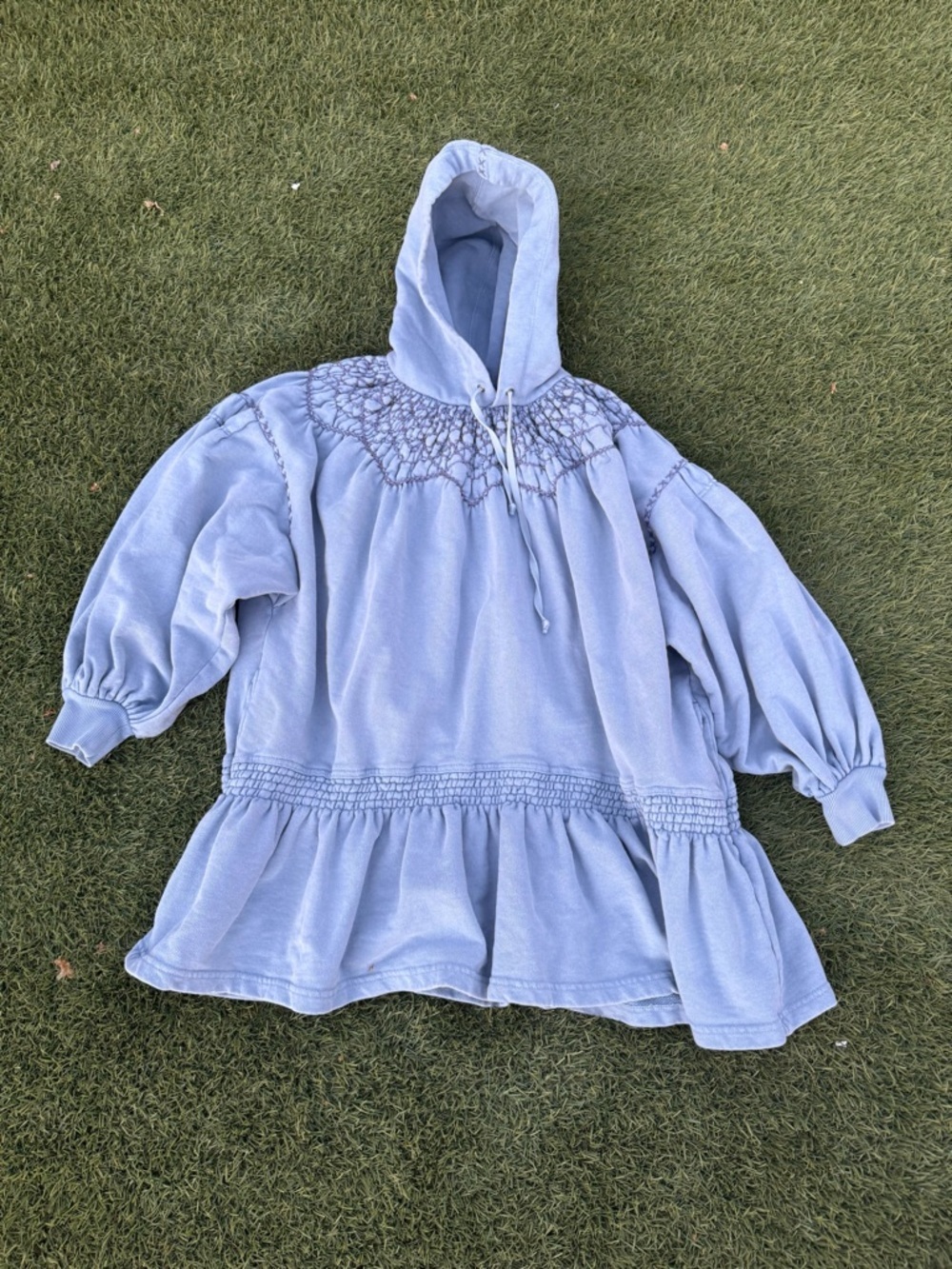 Free People Marty Smocked Mini Dress Hoodie Embroidered Cotton Medium
